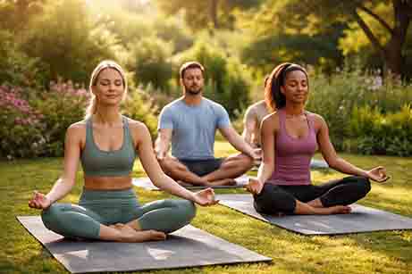 burning calories with yoga in a garden
